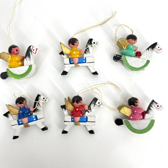 Vintage Miniature Wooden Hand Painted Angel Ornaments Lot of 6 - Picture 2 of 5